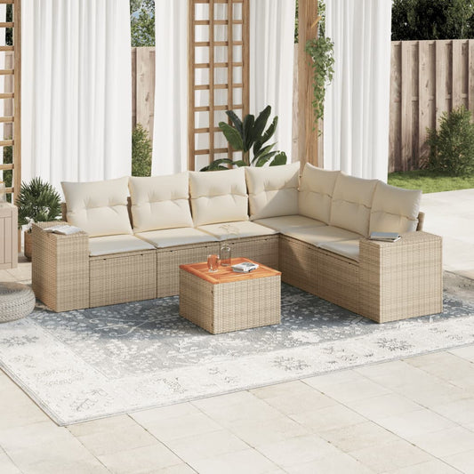 vidaXL Set sofás de jardín 7 piezas y cojines ratán sintético beige