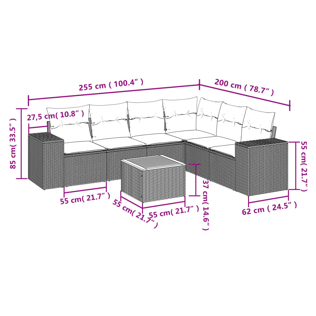 vidaXL Set de sofás de jardín 7 piezas con cojines ratán PE gris