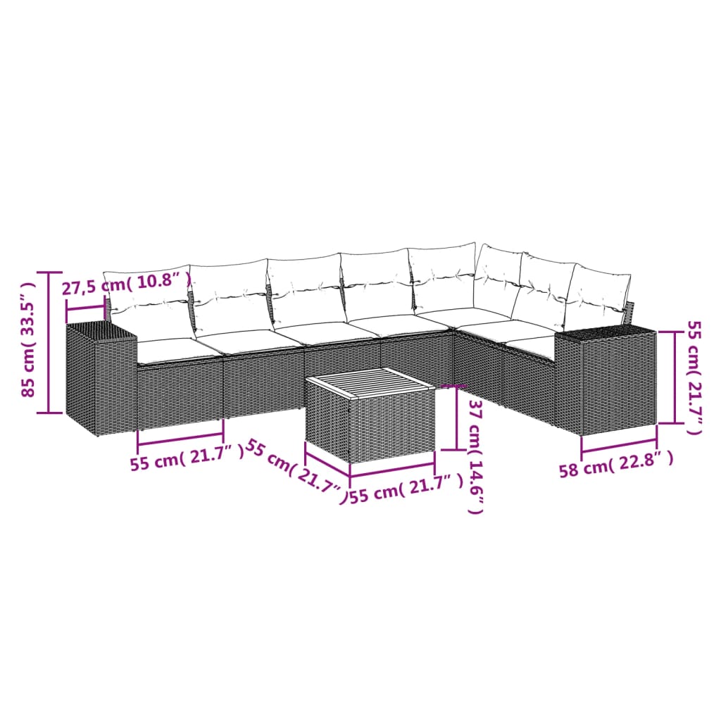 vidaXL Set de sofás de jardín 8 piezas y cojines ratán sintético negro