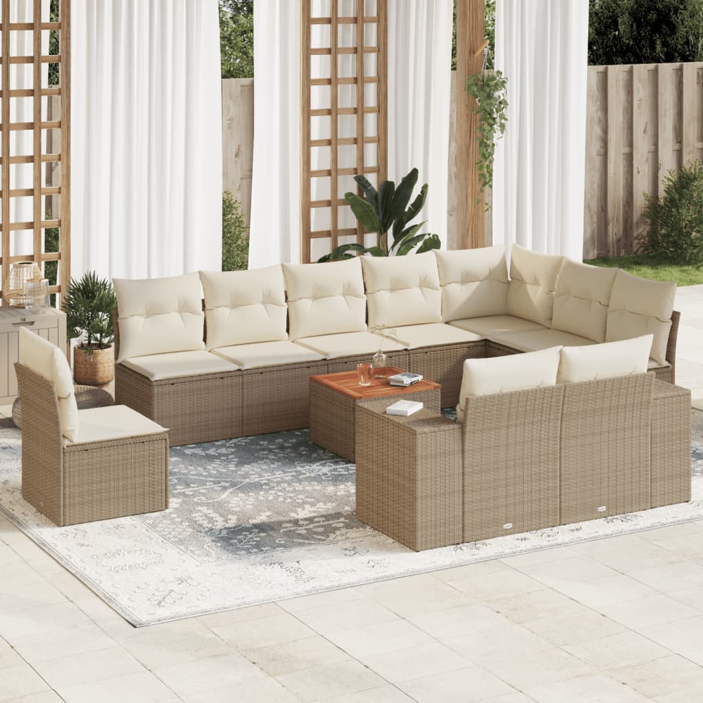 vidaXL Set de sofás de jardín 11pzas con cojines ratán sintético beige