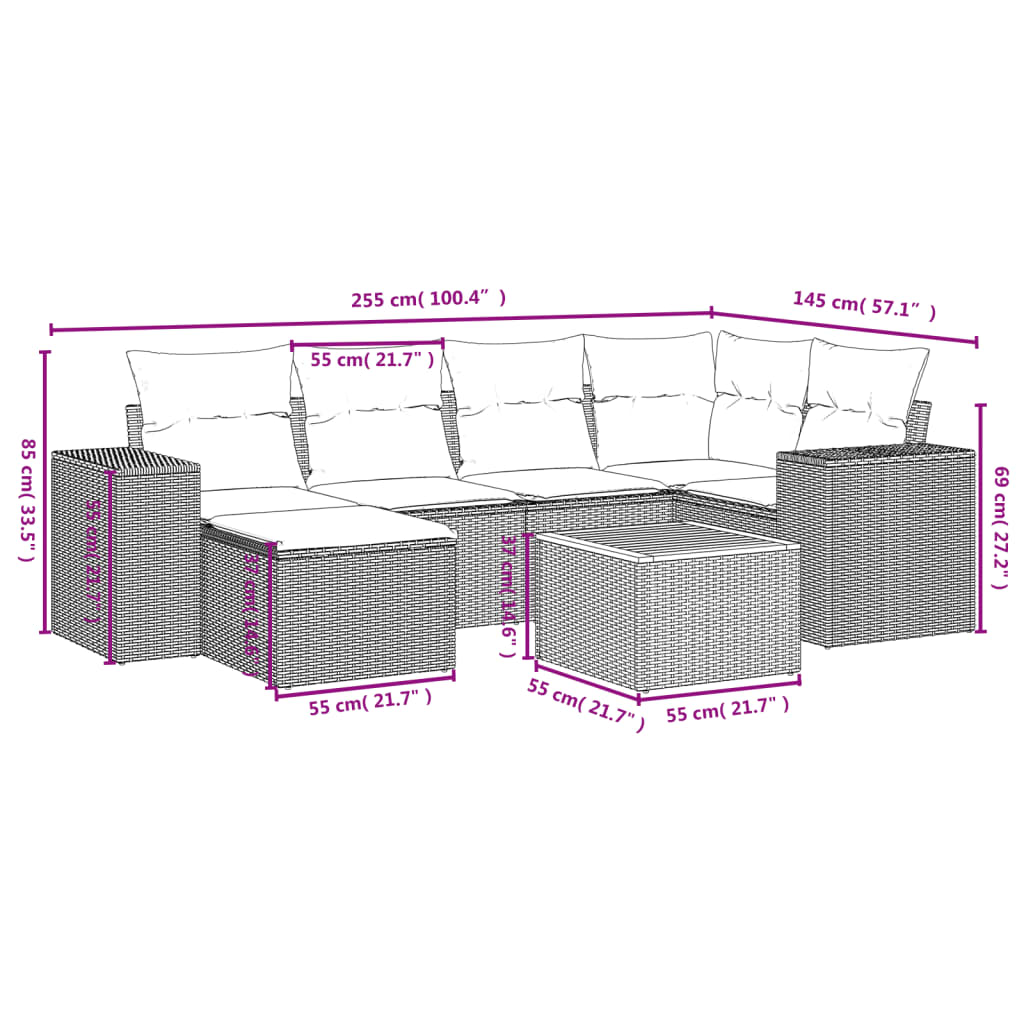 vidaXL Set sofás de jardín 7 piezas y cojines ratán sintético beige