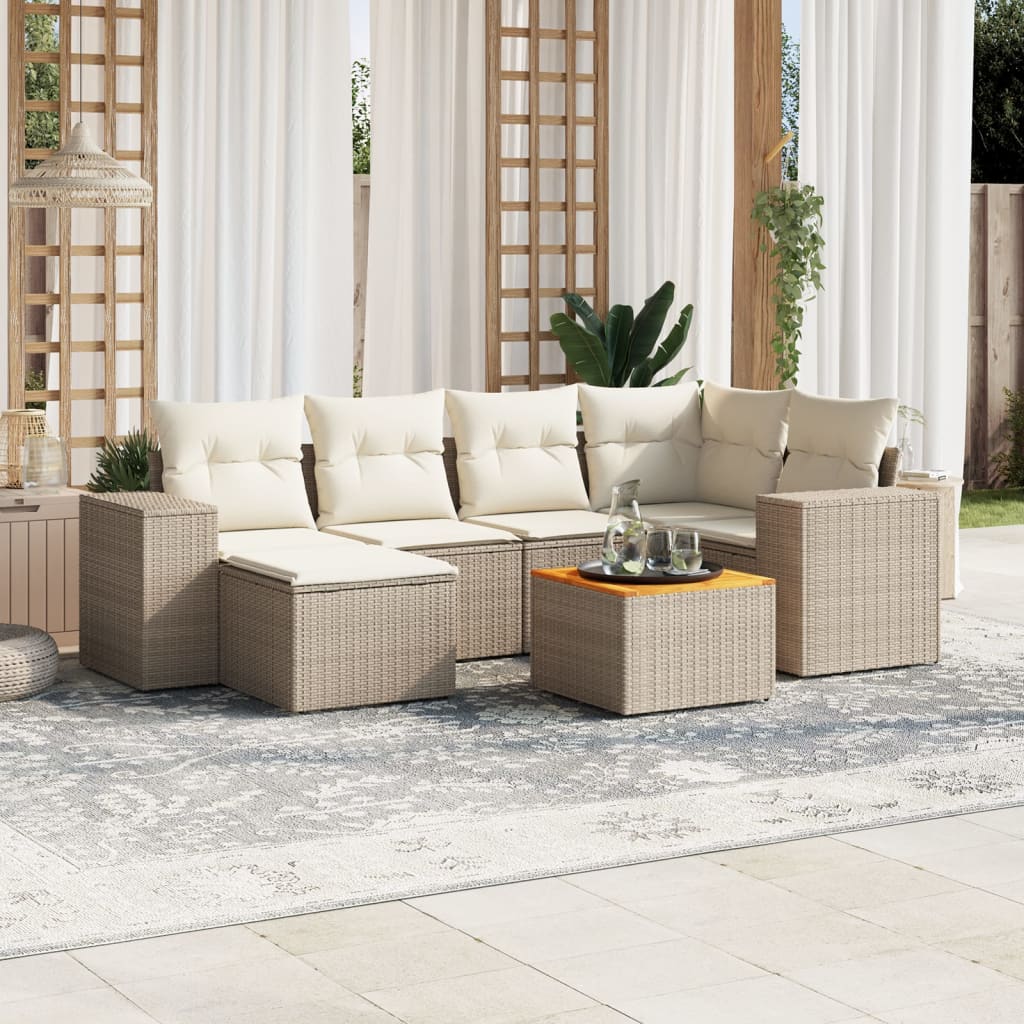 vidaXL Set sofás de jardín 7 piezas y cojines ratán sintético beige