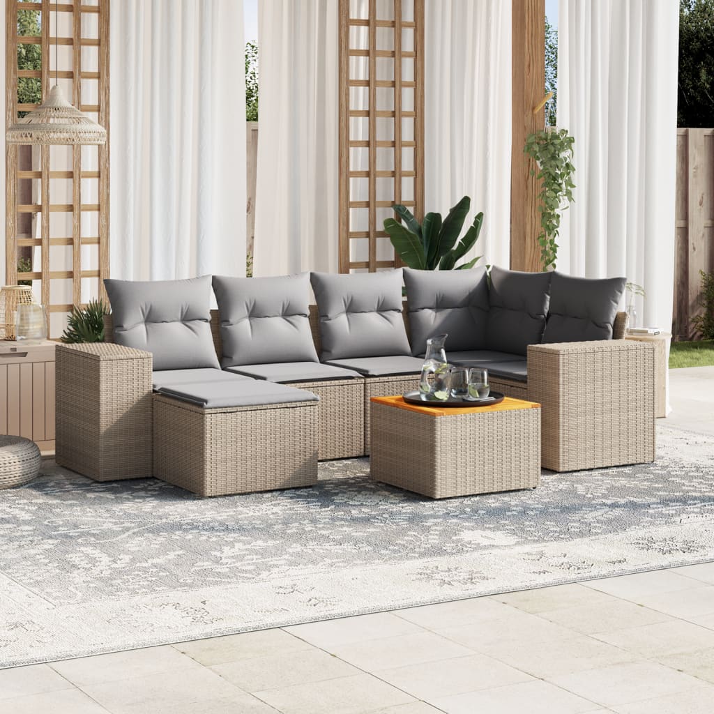 vidaXL Set sofás de jardín 7 piezas y cojines ratán sintético beige