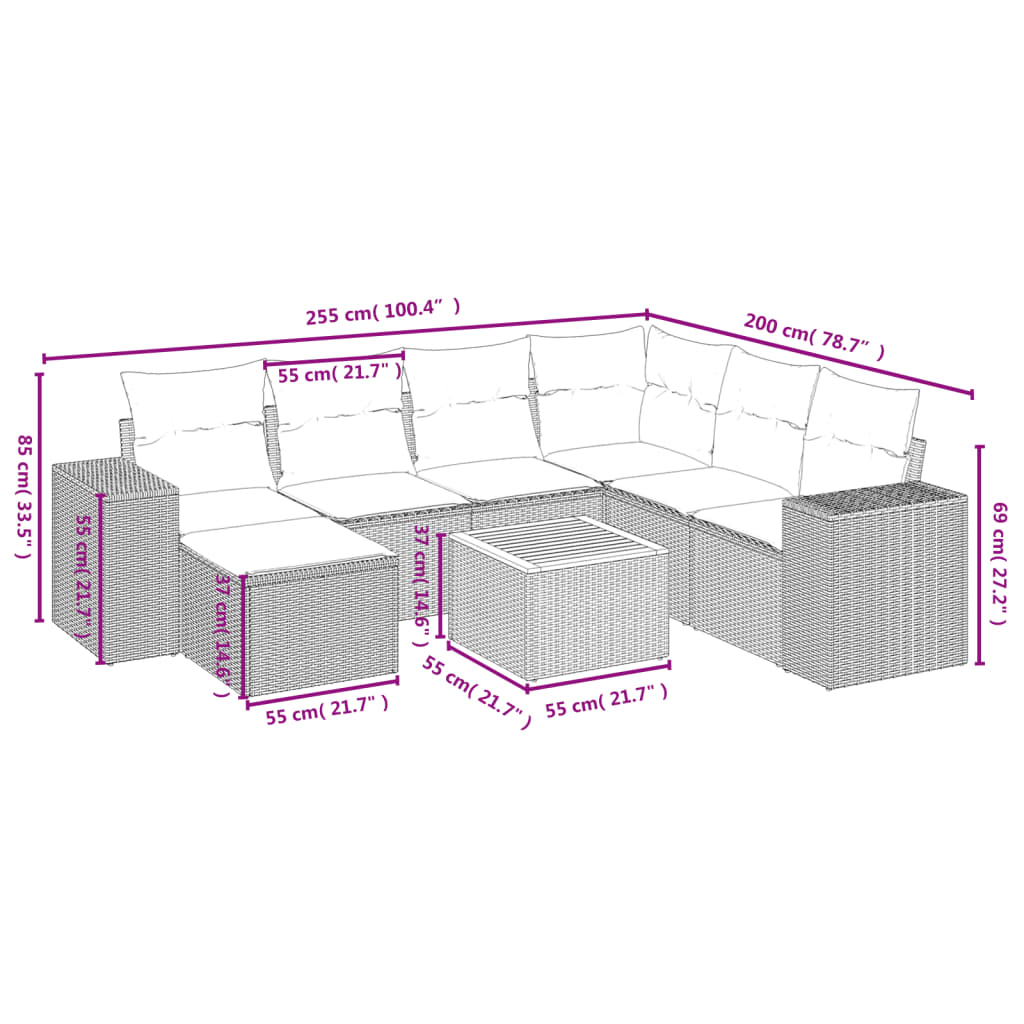 vidaXL Set de sofás de jardín 8 pzas y cojines ratán sintético gris