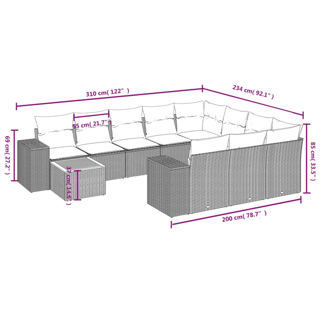 vidaXL Set de sofás de jardín 11 pzas y cojines ratán sintético negro