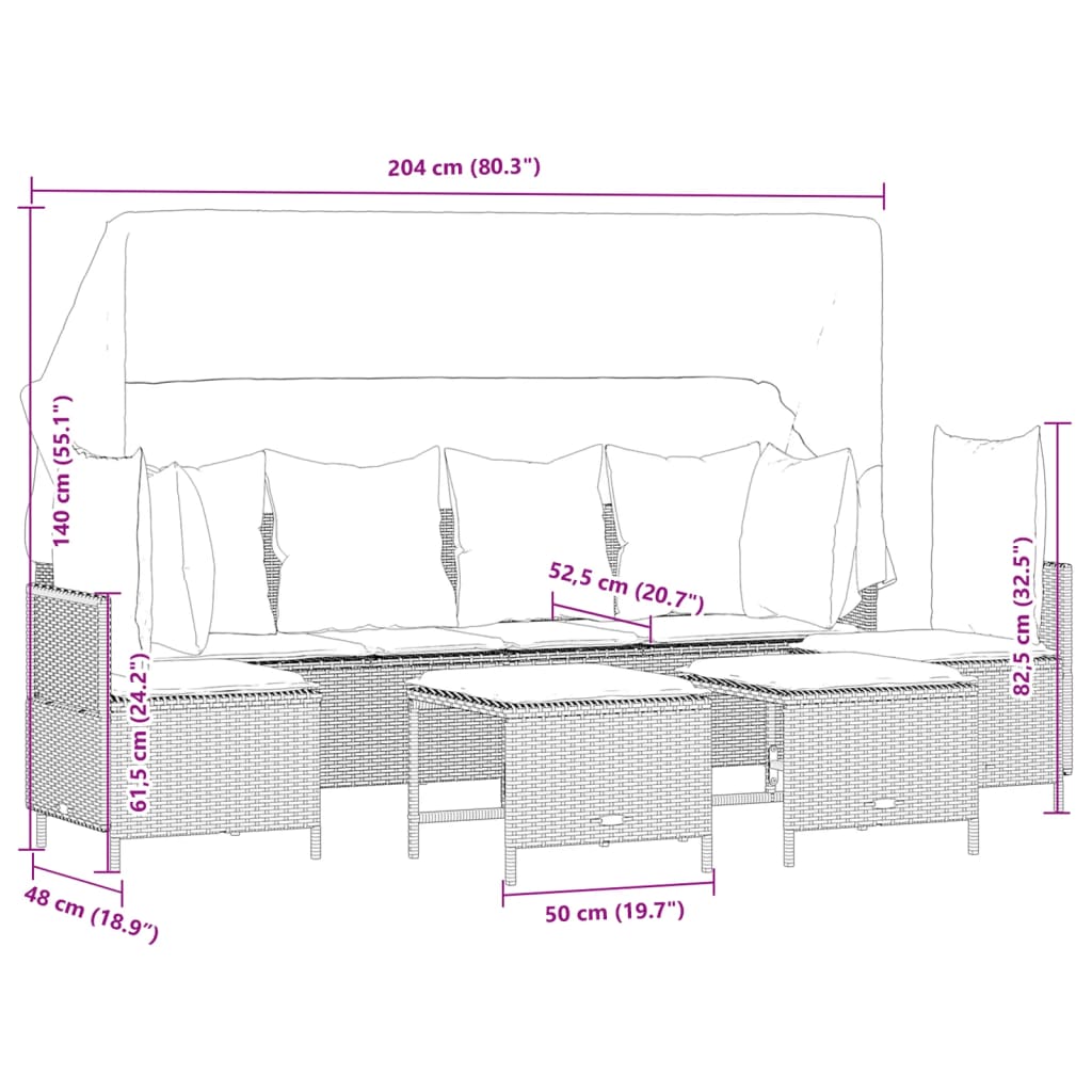 vidaXL Set de muebles de jardín 5 pzas y cojines ratán sintético negro