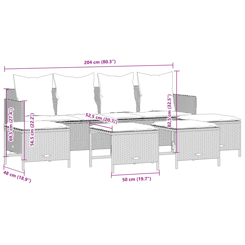 vidaXL Set de muebles de jardín 5 pzas y cojines ratán sintético negro