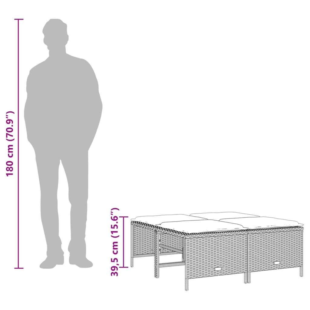 vidaXL Set de muebles de jardín 5 pzas y cojines ratán sintético negro