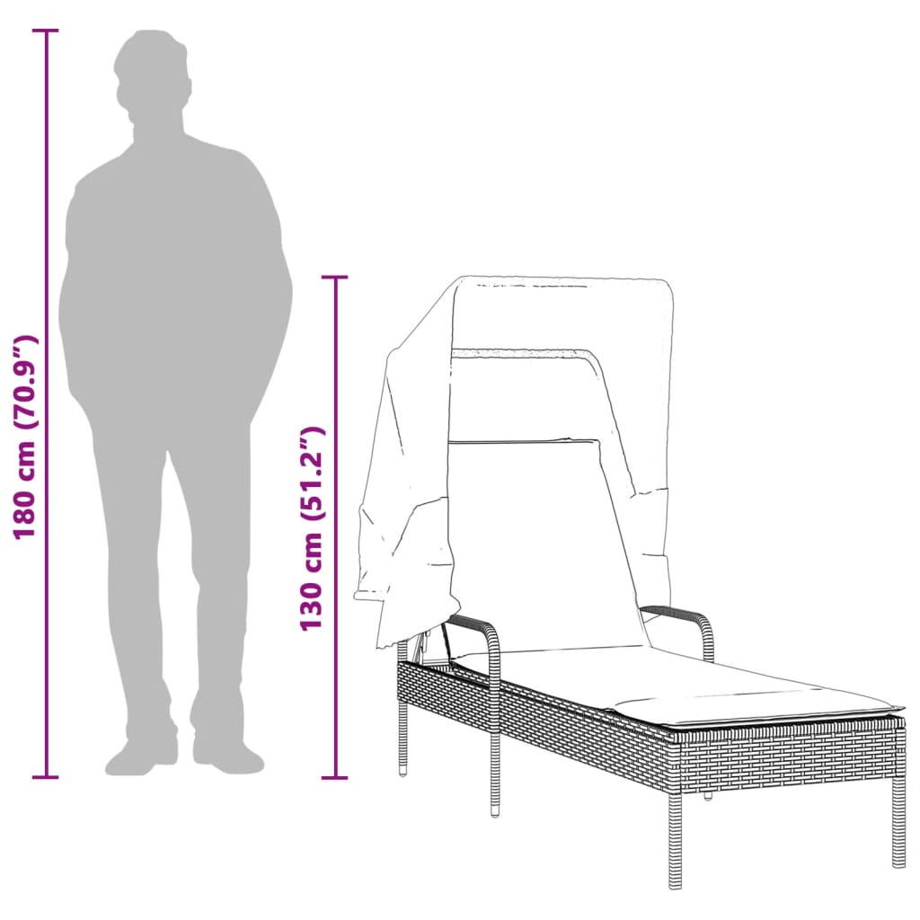 vidaXL Tumbonas con capota y mesa 2 uds ratán sintético negro