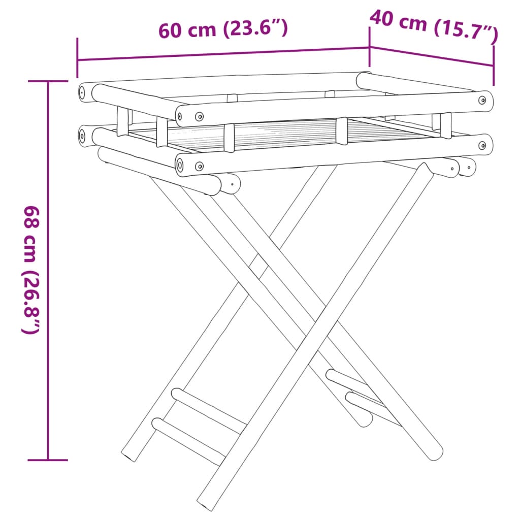 vidaXL Mesa bandeja plegable bambú 60x40x68 cm