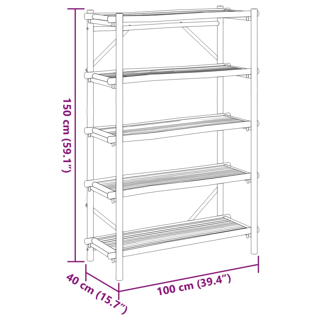 vidaXL Estantería de 5 niveles bambú 100x40x150 cm