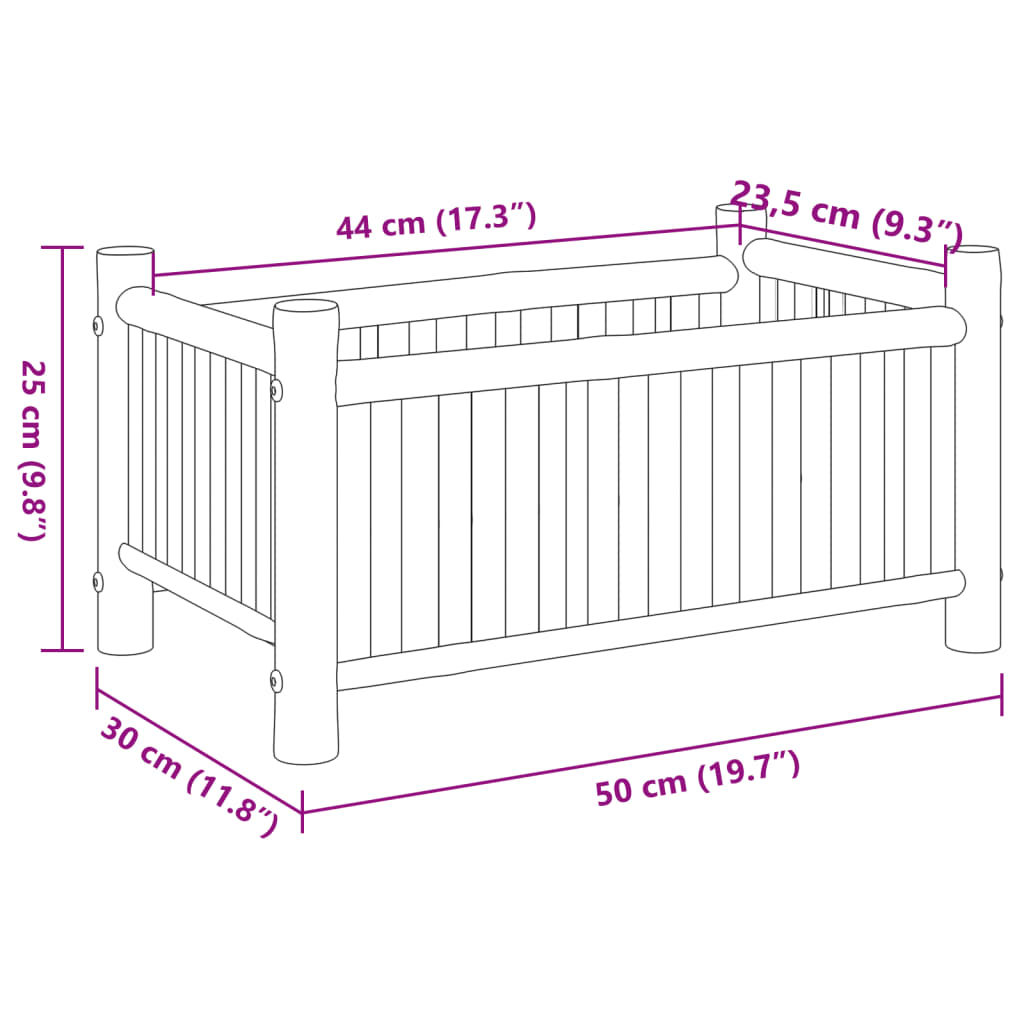 vidaXL Jardinera de bambú 50x30x25 cm