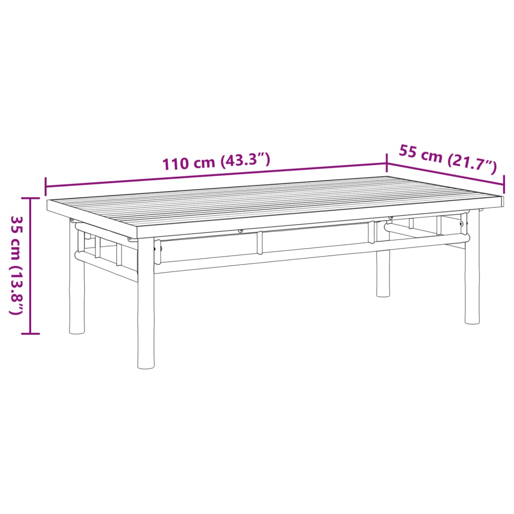 vidaXL Mesa de centro de bambú 110x55x35 cm