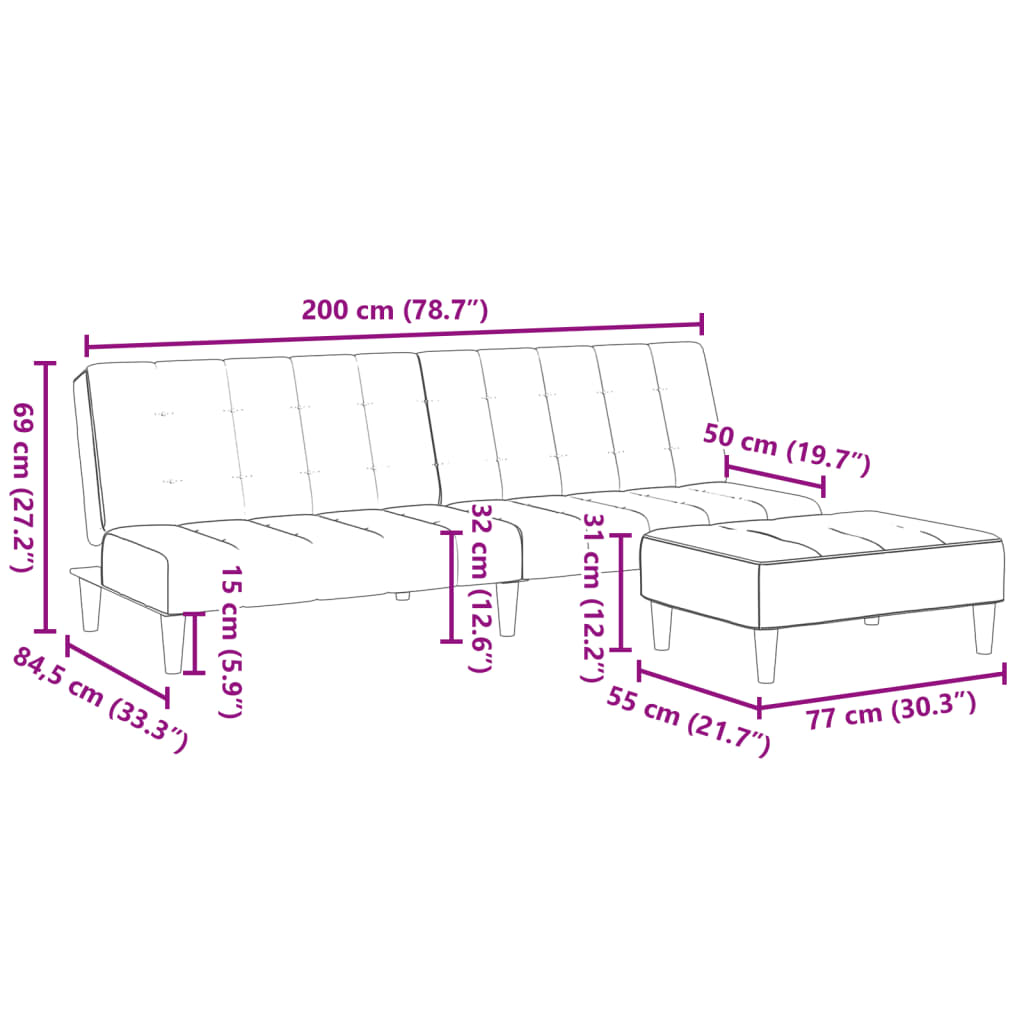 vidaXL Sofá cama de 2 plazas con taburete tela gris claro