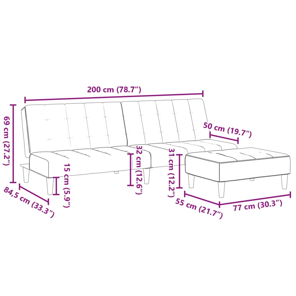 vidaXL Sofá cama de 2 plazas con taburete tela gris oscuro