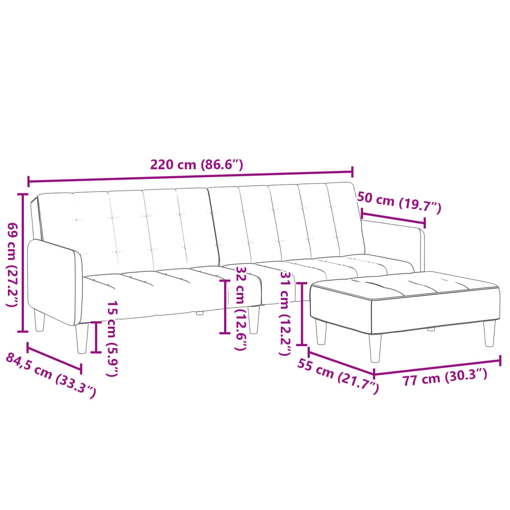 vidaXL Sofá cama de 2 plazas con taburete tela negro