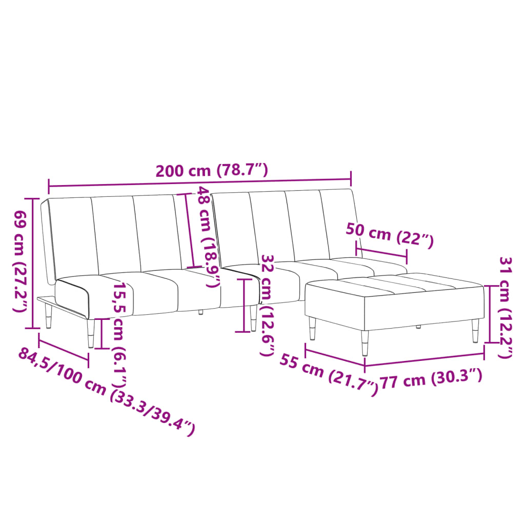 vidaXL Sofá cama de 2 plazas con taburete terciopelo gris oscuro