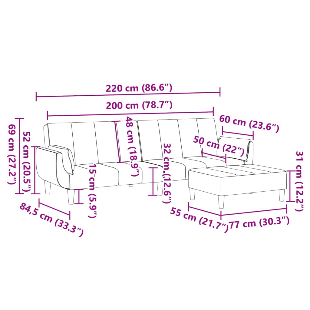 vidaXL Sofá cama de 2 plazas con taburete terciopelo gris oscuro