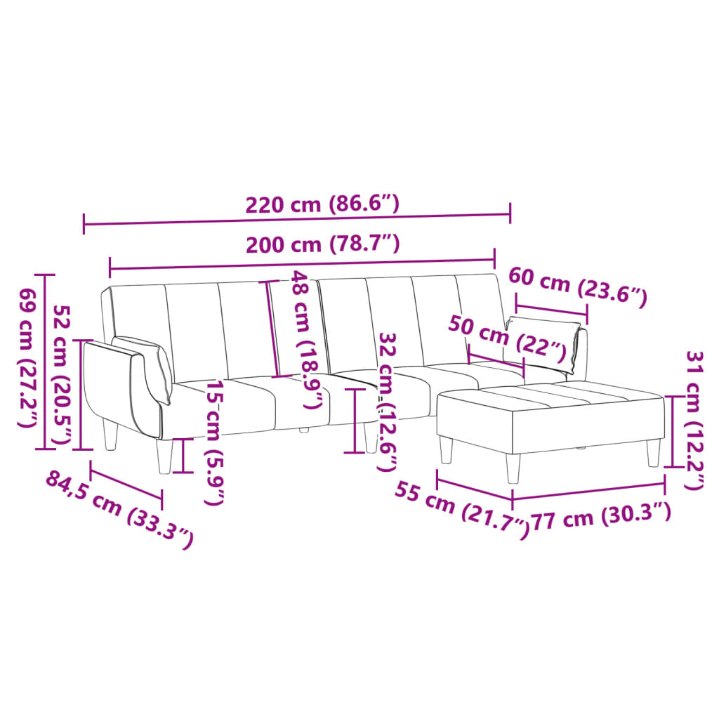 vidaXL Sofá cama de 2 plazas con taburete terciopelo amarillo