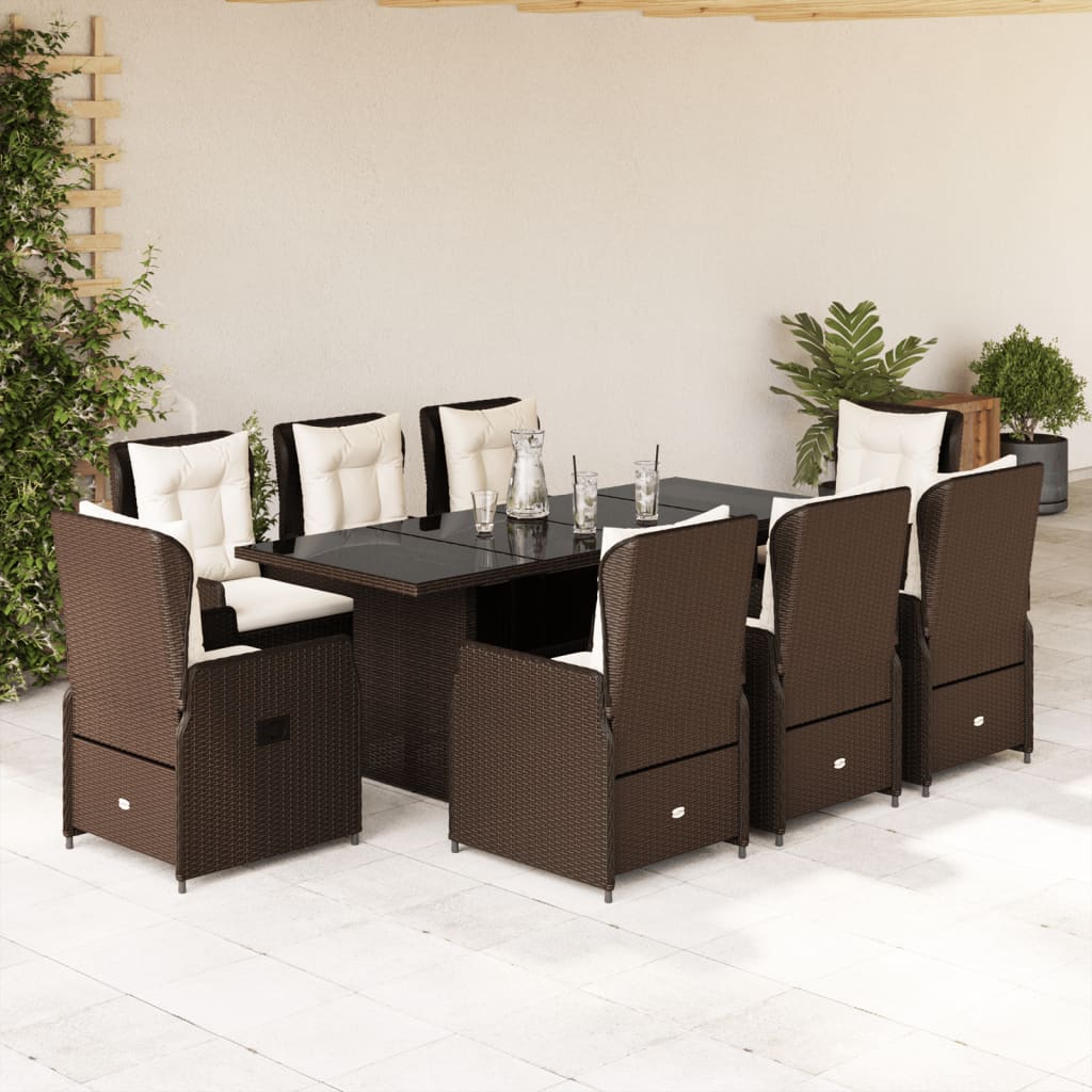 vidaXL Set comedor para jardín 9 pzas y cojines ratán sintético marrón