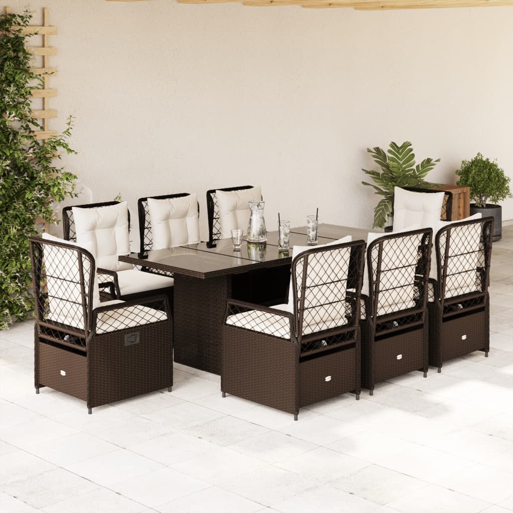 vidaXL Set comedor para jardín 9 pzas y cojines ratán sintético marrón