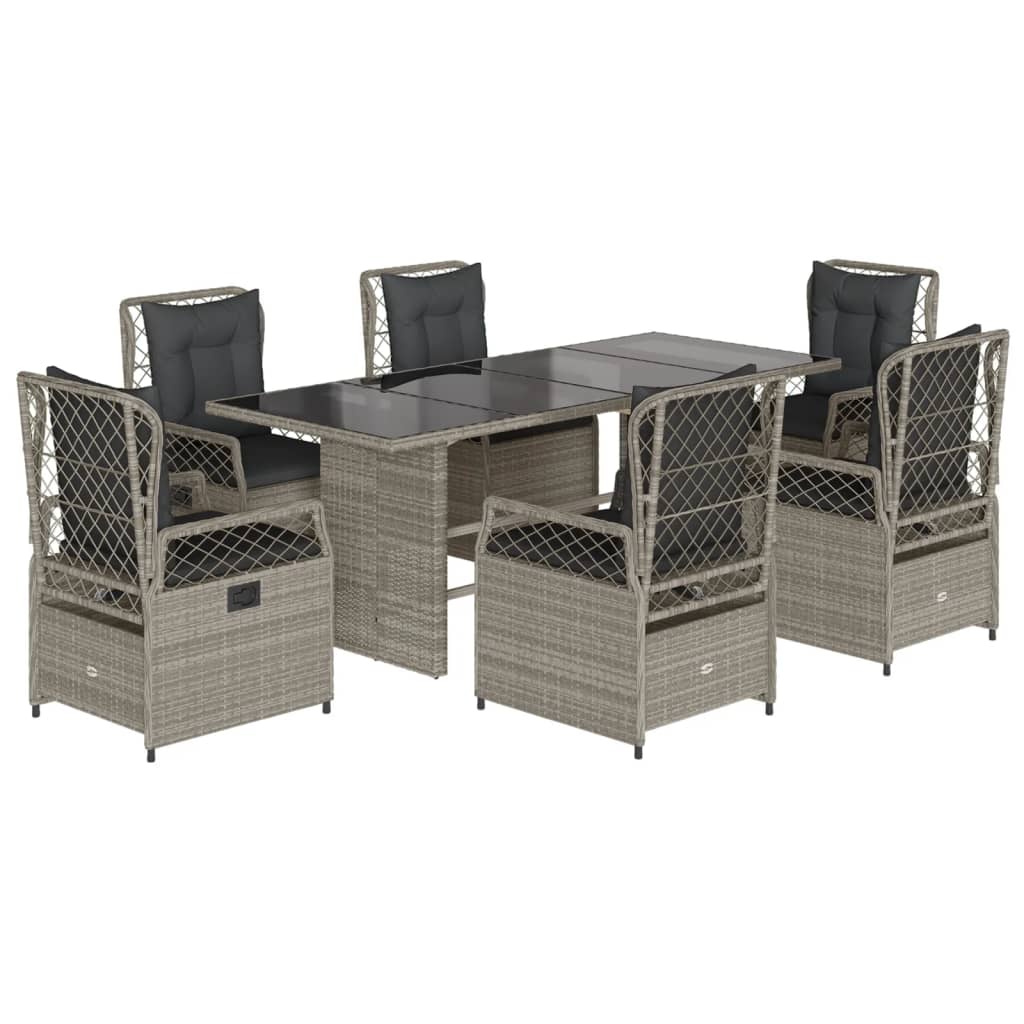 vidaXL Set comedor jardín 7 pzas y cojines ratán sintético gris claro