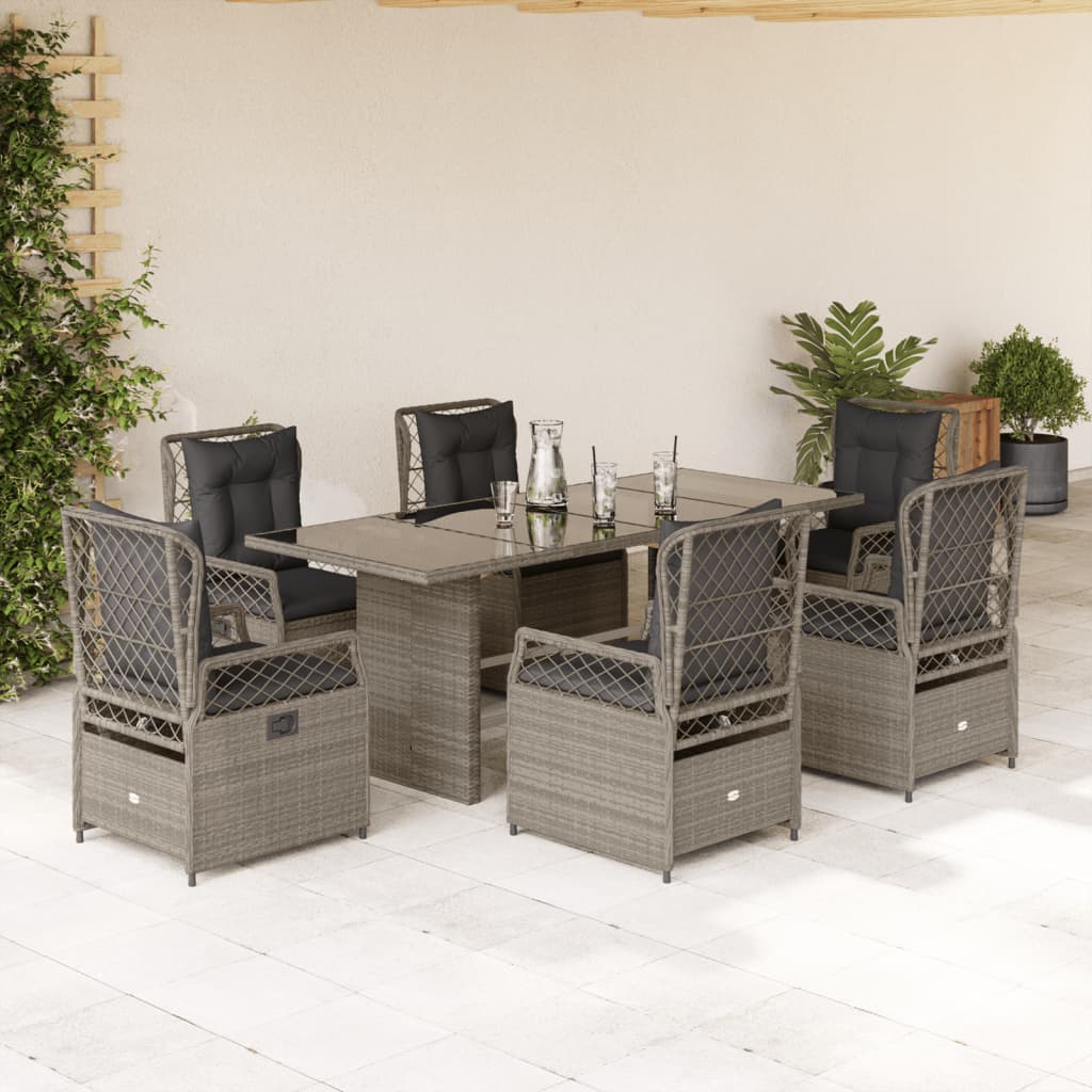 vidaXL Set comedor jardín 7 pzas y cojines ratán sintético gris claro