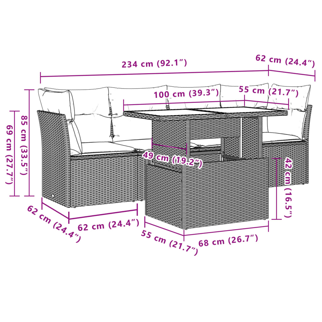 vidaXL Set comedor de jardín 5 piezas y cojines ratán sintético marrón