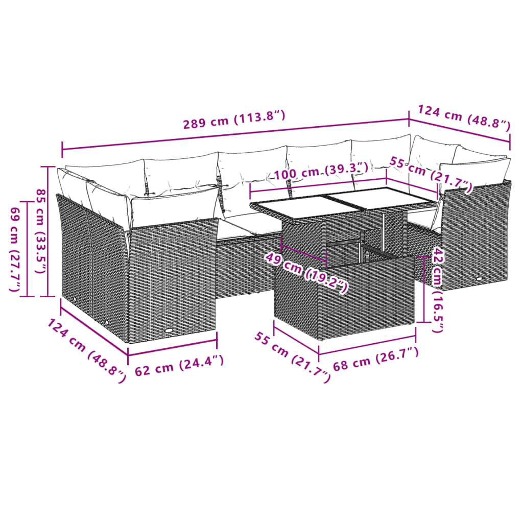 vidaXL Set de sofás de jardín y cojines 8 piezas ratán sintético beige