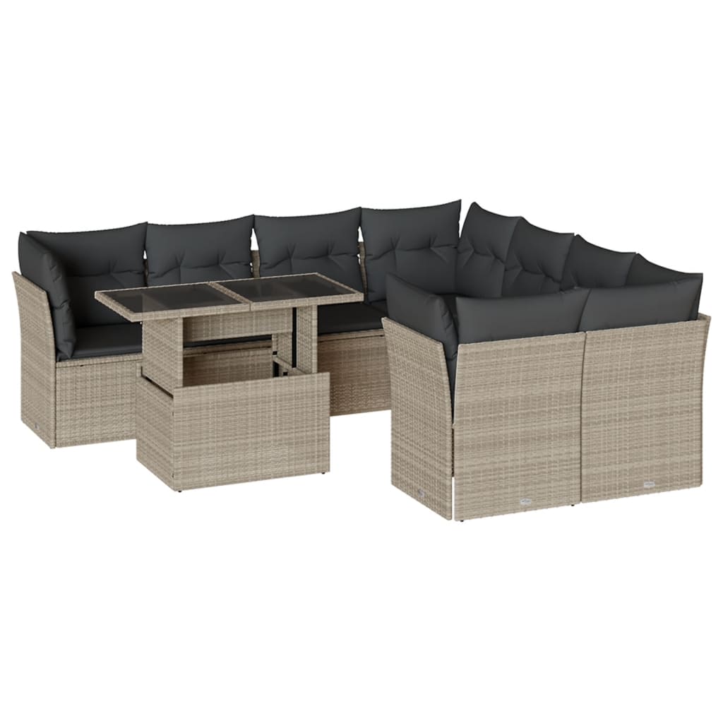 vidaXL Set muebles jardín 9 pzas y cojines ratán sintético gris claro