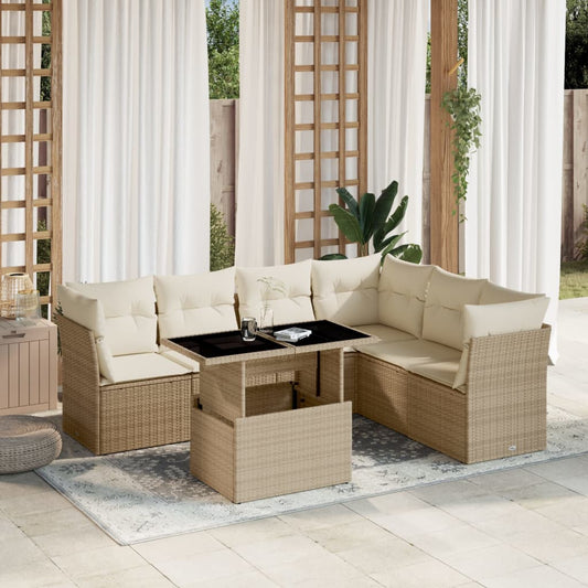 vidaXL Set sofás de jardín 7 piezas y cojines ratán sintético beige