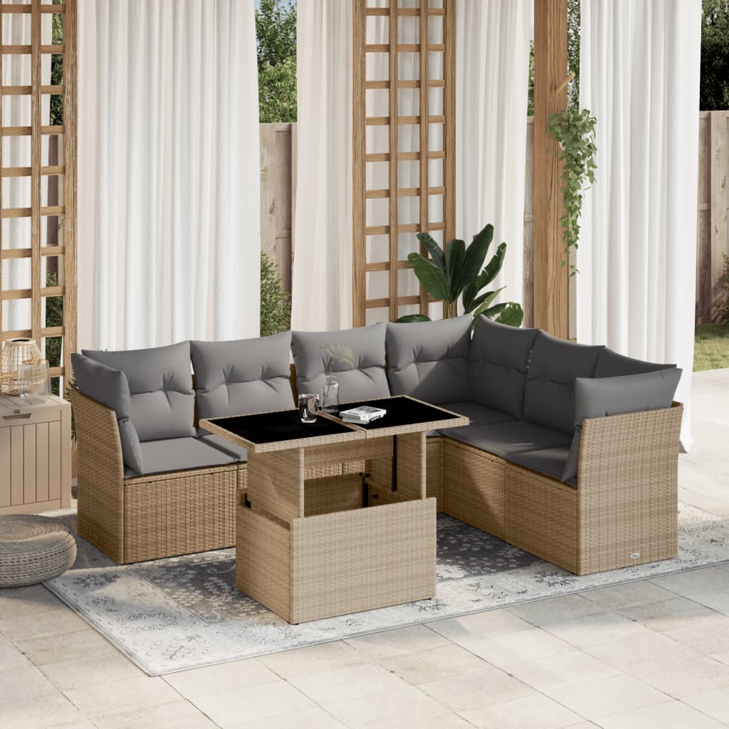 vidaXL Set sofás de jardín 7 piezas y cojines ratán sintético beige