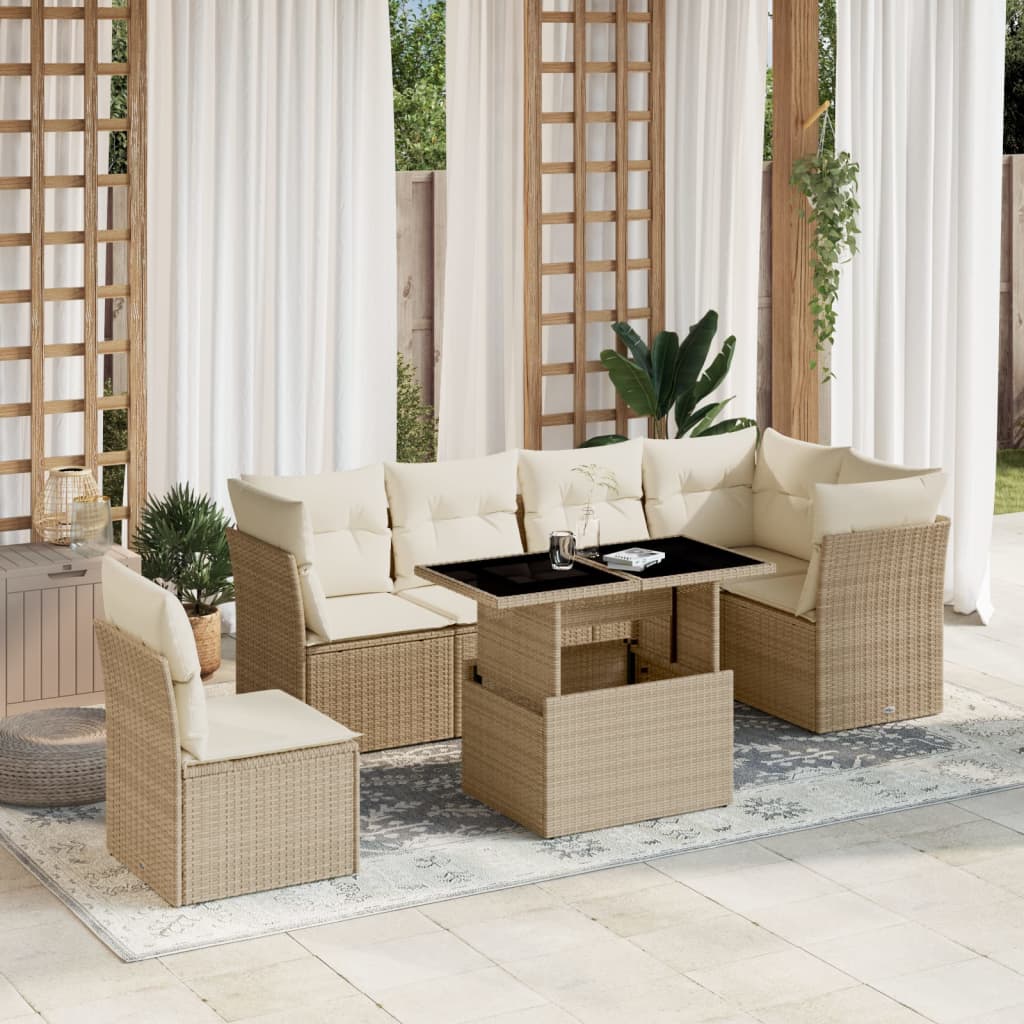 vidaXL Set sofás de jardín 7 piezas y cojines ratán sintético beige