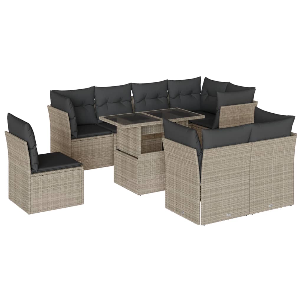 vidaXL Set muebles jardín 9 pzas y cojines ratán sintético gris claro