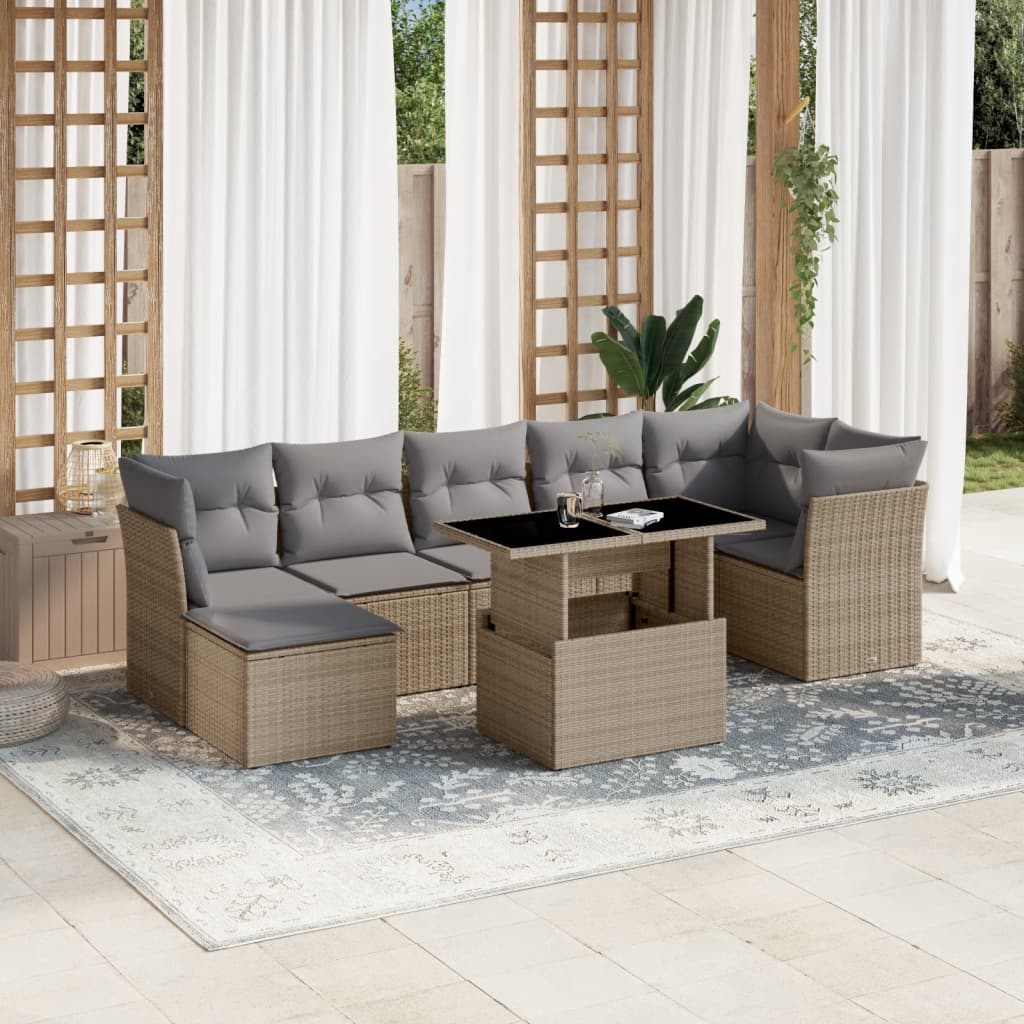 vidaXL Set de sofás de jardín y cojines 8 piezas ratán sintético beige