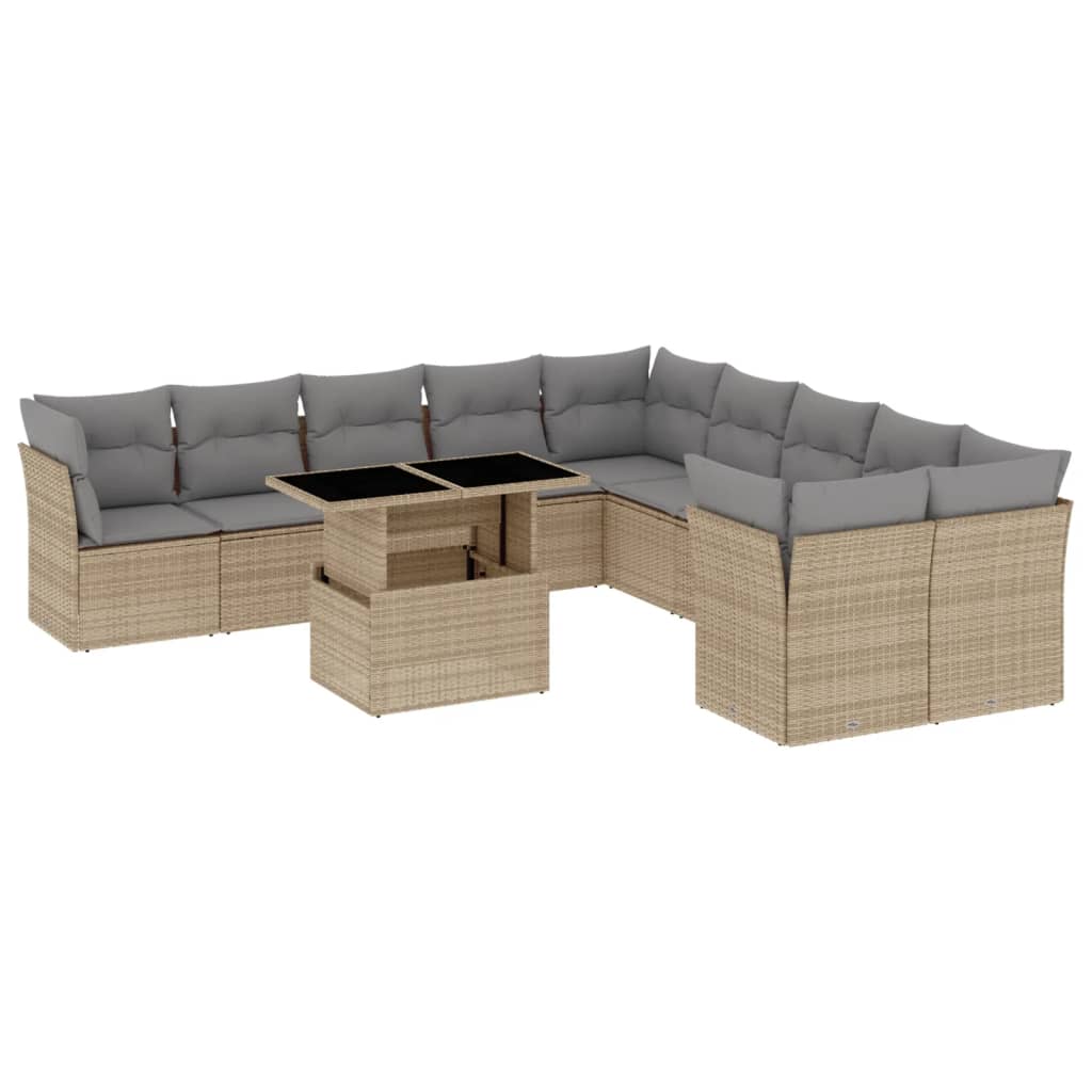 vidaXL Set de sofás de jardín 11pzas con cojines ratán sintético beige