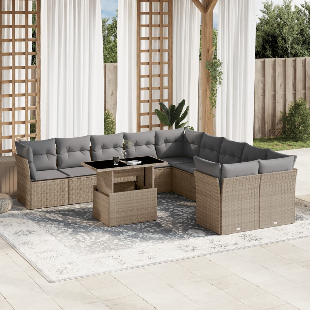 vidaXL Set de sofás de jardín 11pzas con cojines ratán sintético beige