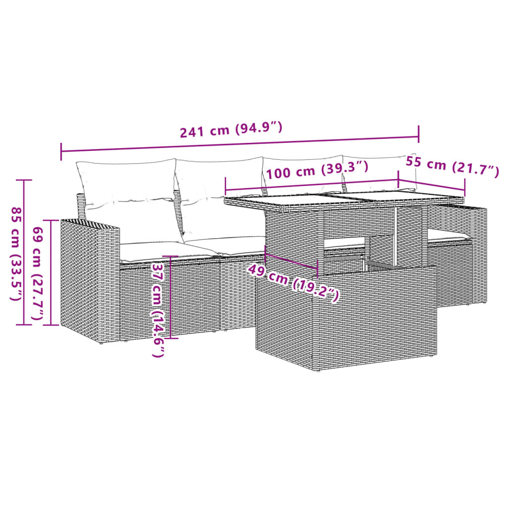 vidaXL Set comedor de jardín 5 piezas y cojines ratán sintético marrón