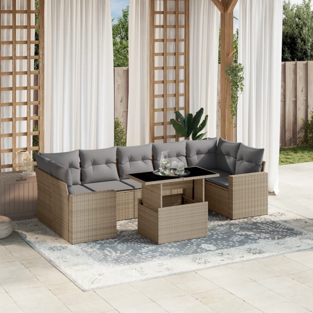 vidaXL Set de sofás de jardín y cojines 8 piezas ratán sintético beige