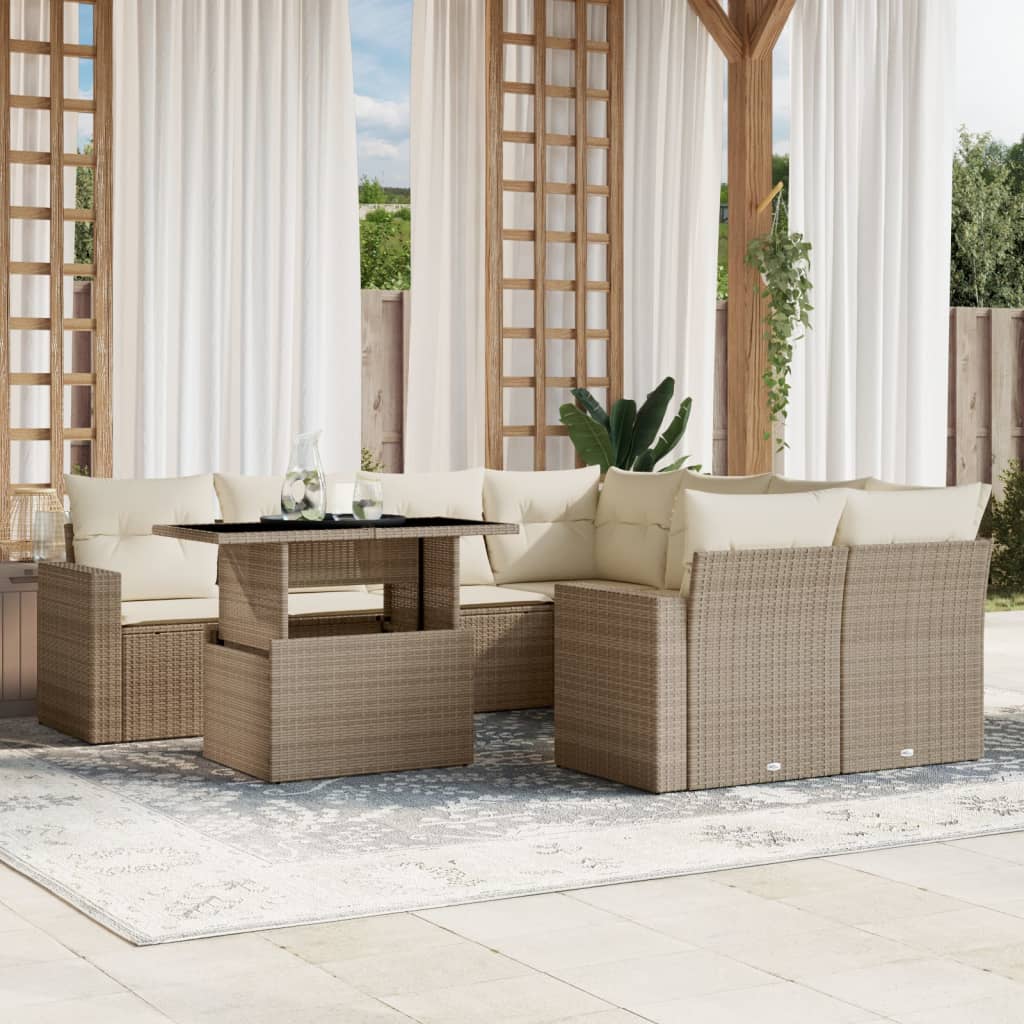 vidaXL Set de sofás de jardín 9 pzas con cojines ratán sintético beige