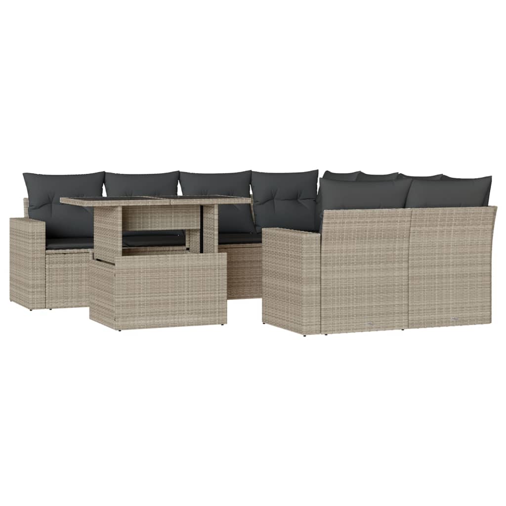 vidaXL Set muebles jardín 9 pzas y cojines ratán sintético gris claro