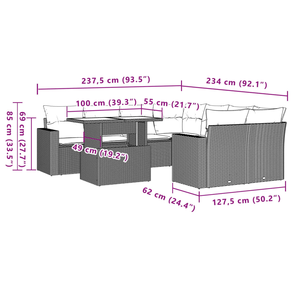 vidaXL Set muebles jardín 9 pzas y cojines ratán sintético gris claro