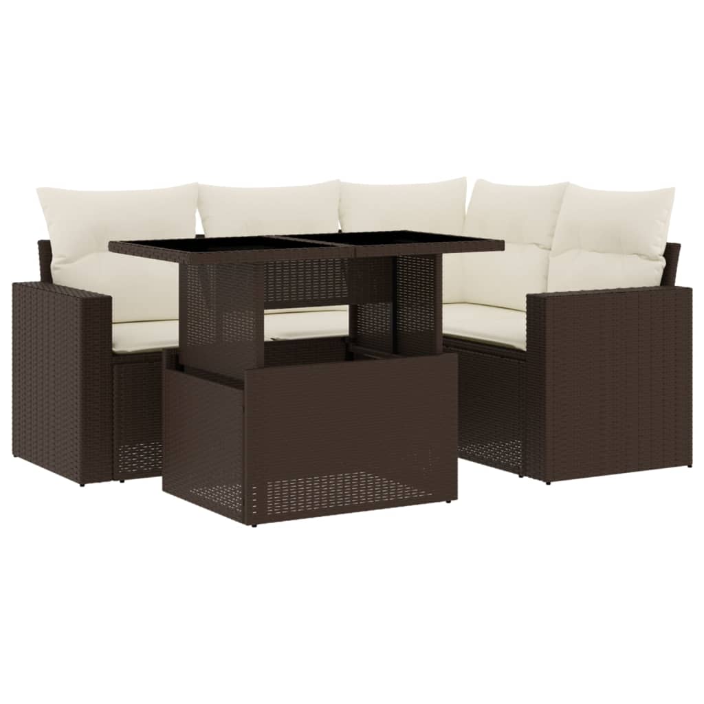 vidaXL Set comedor de jardín 5 piezas y cojines ratán sintético marrón