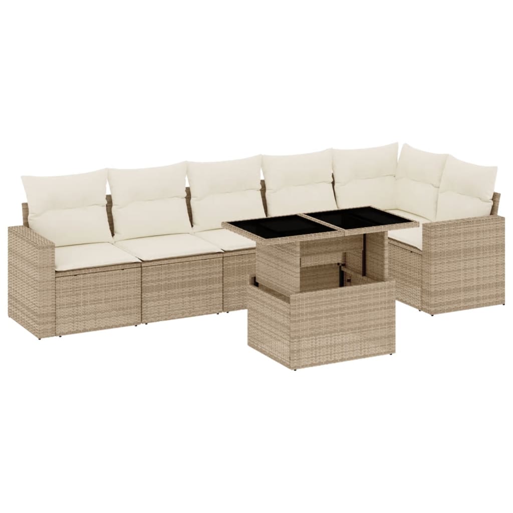 vidaXL Set sofás de jardín 7 piezas y cojines ratán sintético beige