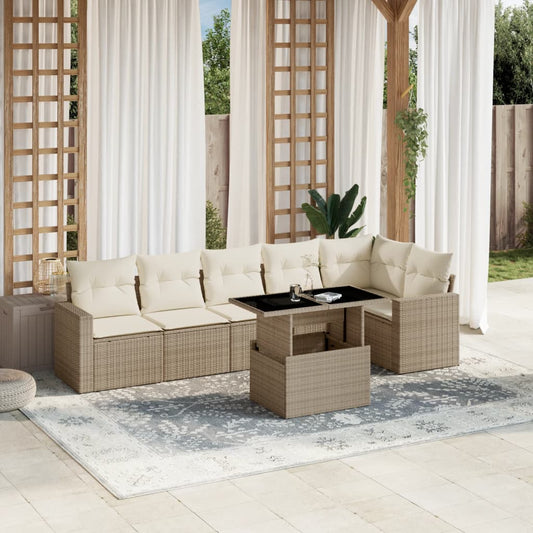 vidaXL Set sofás de jardín 7 piezas y cojines ratán sintético beige