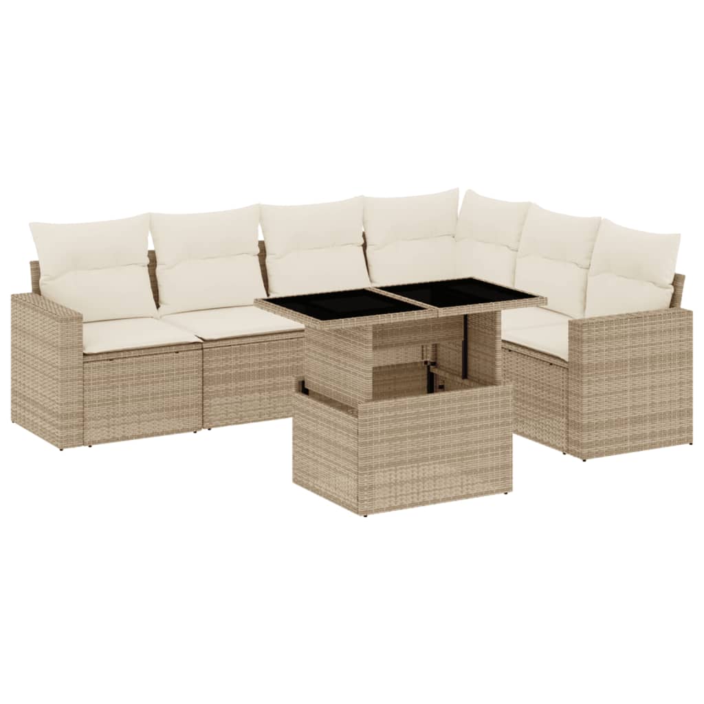 vidaXL Set sofás de jardín 7 piezas y cojines ratán sintético beige