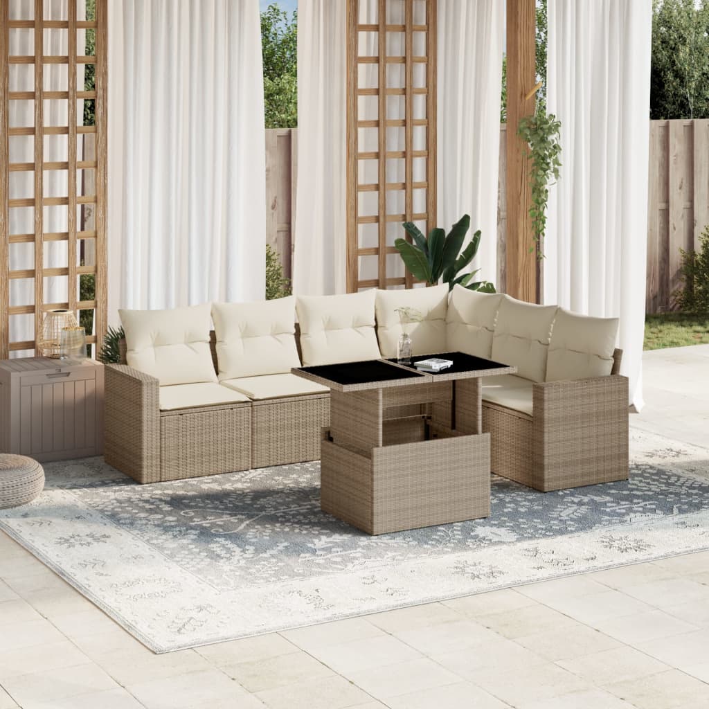 vidaXL Set sofás de jardín 7 piezas y cojines ratán sintético beige