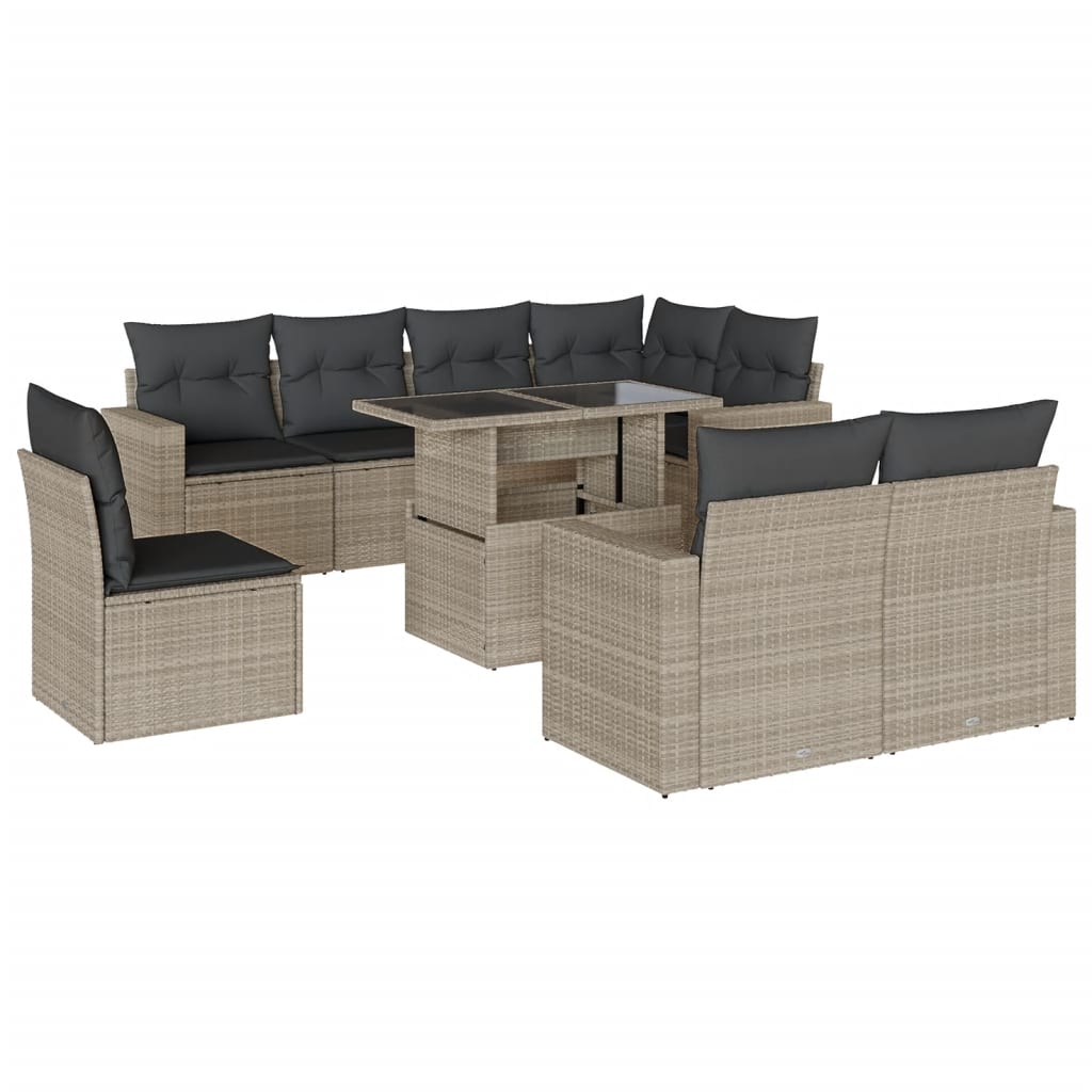 vidaXL Set muebles jardín 9 pzas y cojines ratán sintético gris claro