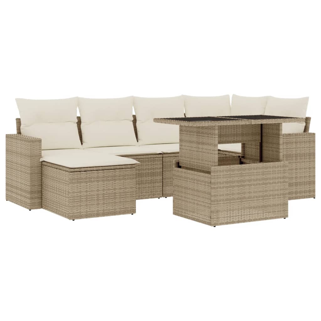 vidaXL Set sofás de jardín 7 piezas y cojines ratán sintético beige