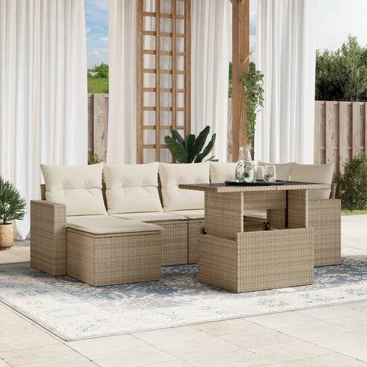 vidaXL Set sofás de jardín 7 piezas y cojines ratán sintético beige